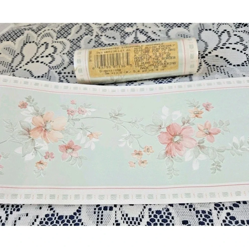Vinyl Wallpaper Border Green Pink Floral Pre-pasted Strippable Washable‎ 10 Yds